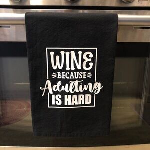 Decorative Black Kitchen / Bar Towel w/ White Vinyl Lettering
